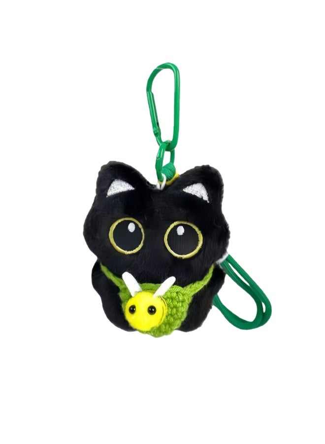 Plush Black Cat Keychain with Green Apron | Cute Creative Pendant Toy - Image 1
